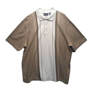 Vintage Mens Puritan Striped Golf Performance Polo Shirt Ivory/Brown Size XL EUC